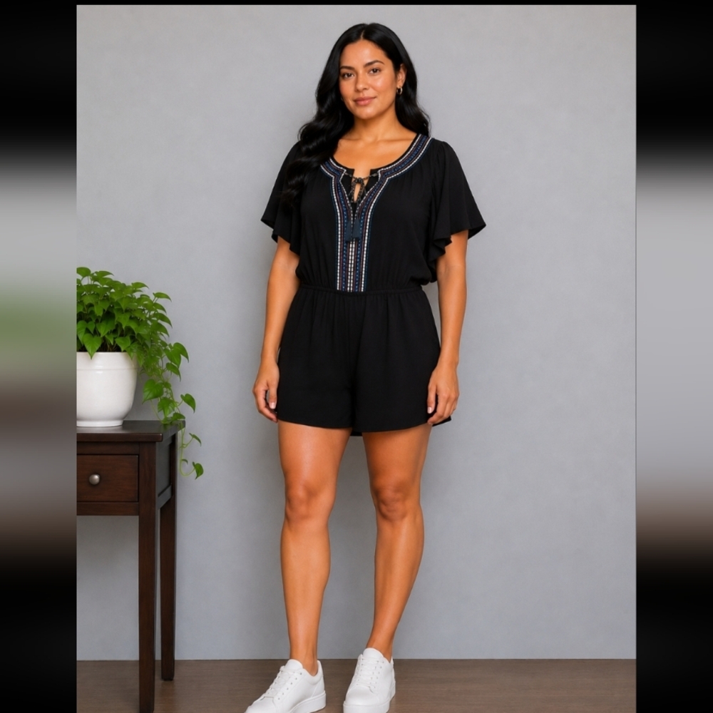 LOVE ON A HANGER Romper Embroidered Cold Shoulder 2X
